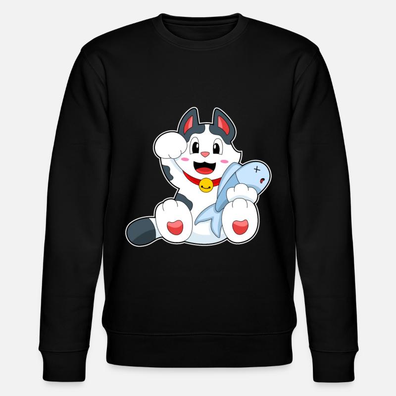 Katze mit Fisch - Stanley/Stella Unisex Bio-Sweatshirt CHANGER  - Schwarz