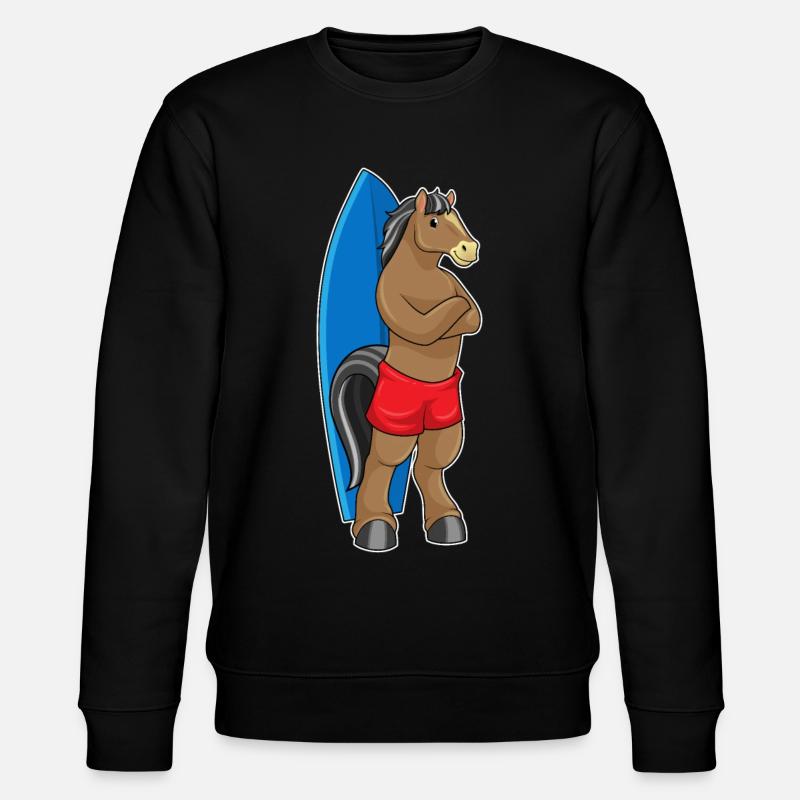 Pferd als Surfer mit Surfbrett - Stanley/Stella Unisex Bio-Sweatshirt CHANGER  - Schwarz