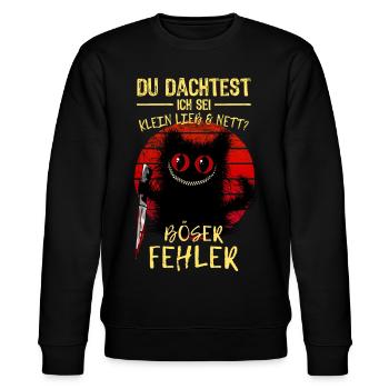 Böser Fehler Grinsekatze Verrückte Katze Messer - Stanley/Stella Unisex Bio-Sweatshirt CHANGER  - Schwarz - Vorne - Nik (191cm) & Marisol (170cm)