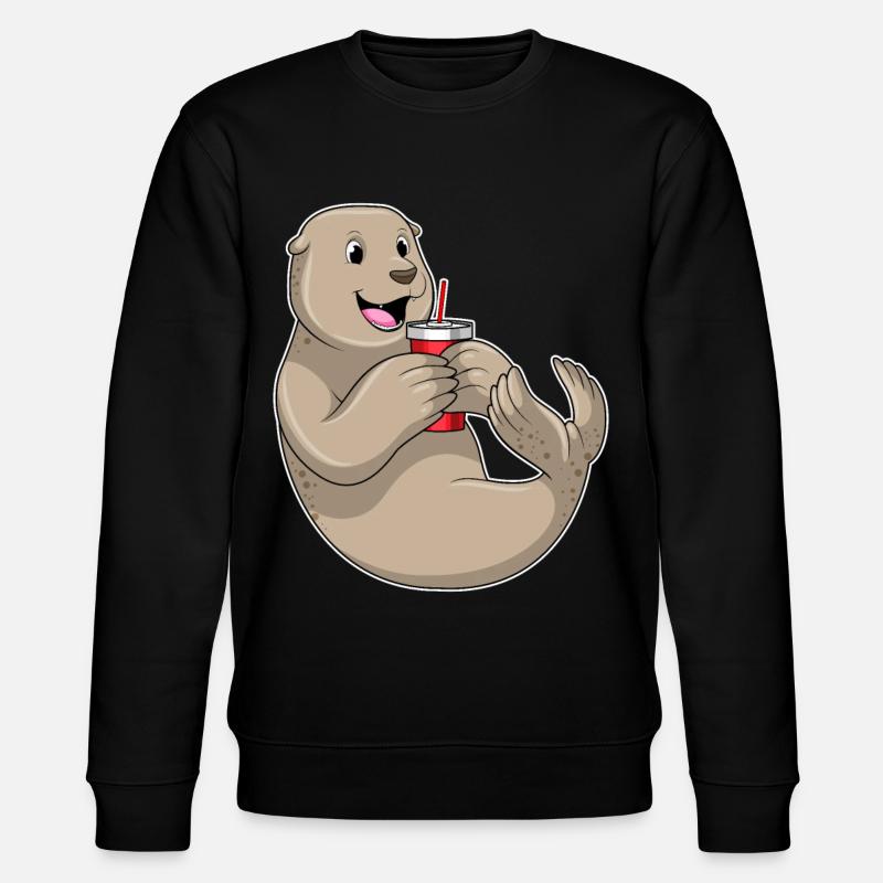 Seehund mit Becher mit Strohhalm - Stanley/Stella Unisex Bio-Sweatshirt CHANGER - Schwarz