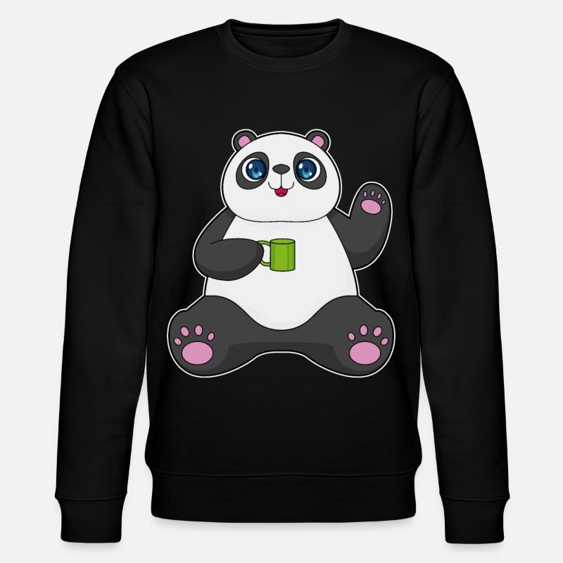 Panda mit Kaffeebecher - Stanley/Stella Unisex Bio-Sweatshirt CHANGER  - Schwarz