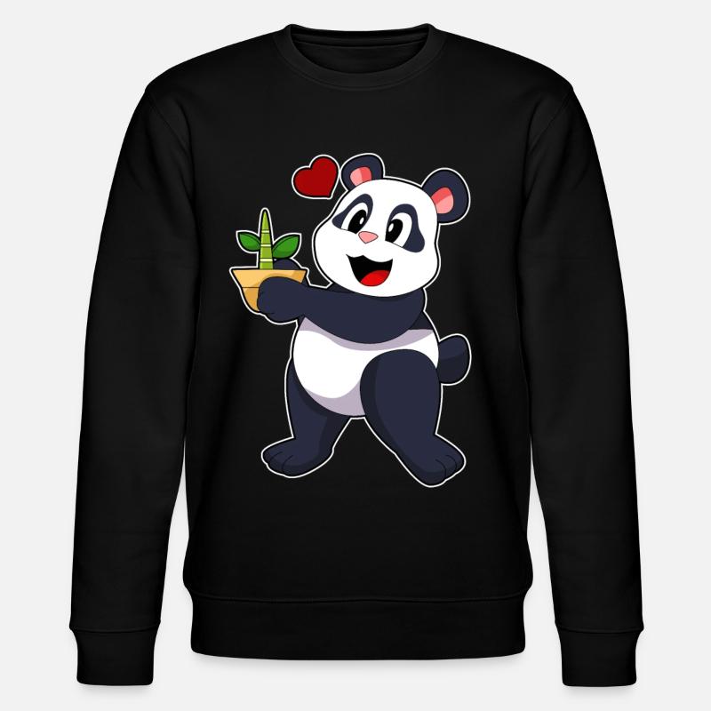 Panda mit Bambus Blume - Stanley/Stella Unisex Bio-Sweatshirt CHANGER  - Schwarz