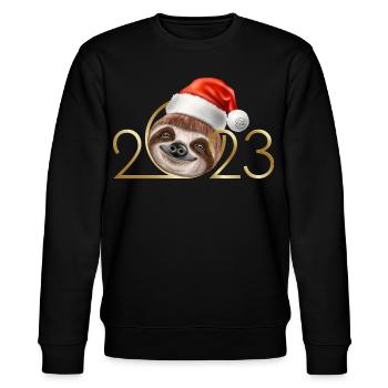 2023 Jahreswechsel Silvester Faultier - Stanley/Stella Unisex Bio-Sweatshirt CHANGER  - Schwarz - Vorne - Nik (191cm) & Marisol (170cm)