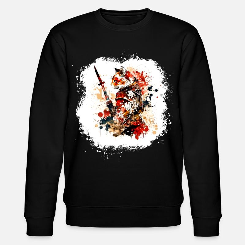 Samurai Cat Red Black - Stanley/Stella CHANGER Unisex Organic Sweatshirt - black