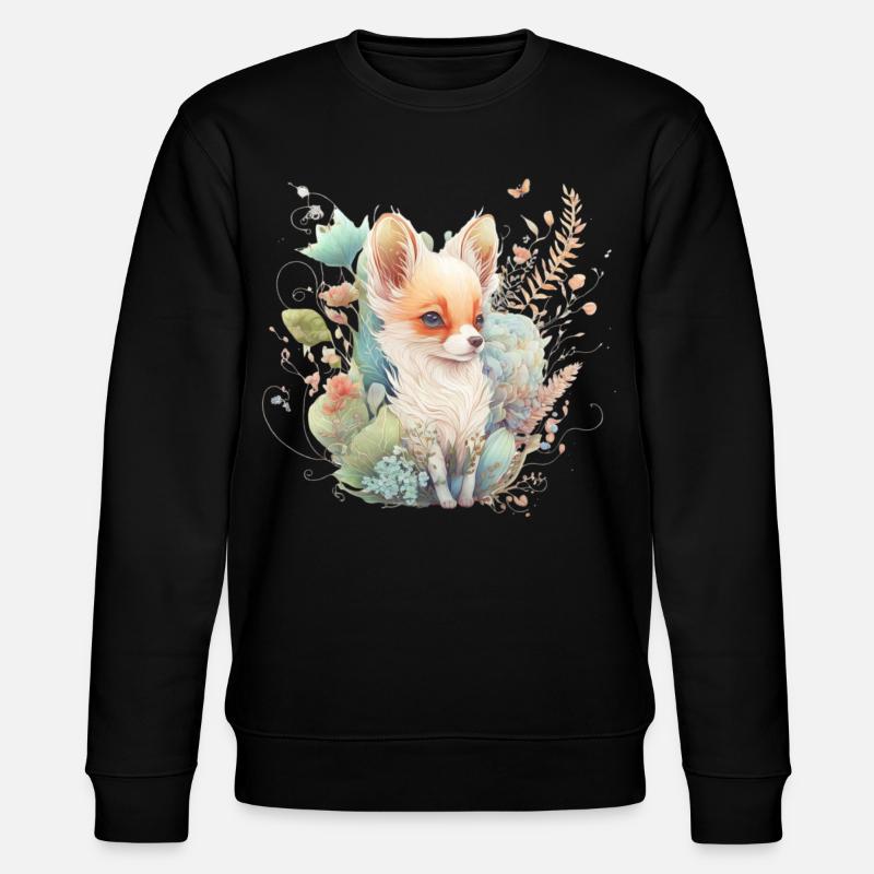 Renard Aquarelle Fleurs - Sweat bio CHANGER Stanley/Stella Unisexe - noir
