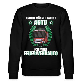 Feuerwehr Feuerwehrauto Feuerwehrmann Beruf - Stanley/Stella Unisex Bio-Sweatshirt CHANGER  - Schwarz - Vorne - Nik (191cm) & Marisol (170cm)