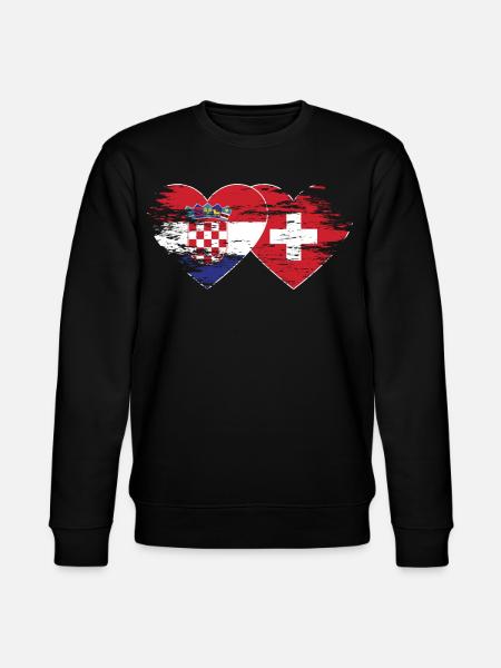Croatia Switzerland flag heart used - Stanley/Stella CHANGER Unisex Organic Sweatshirt - black