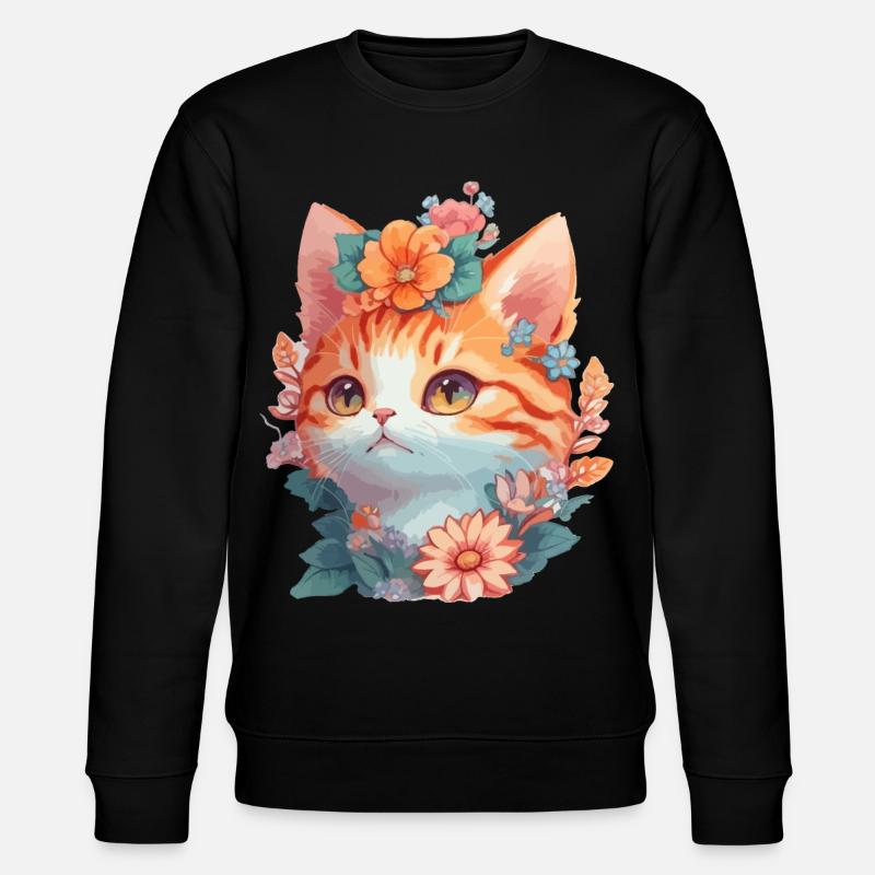Rote Katze mit Blumen - Stanley/Stella Unisex Bio-Sweatshirt CHANGER  - Schwarz
