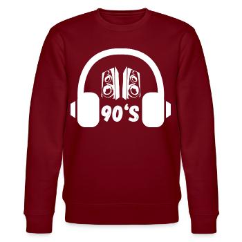 90er Kopfhörer Retro - Stanley/Stella Unisex Bio-Sweatshirt CHANGER  - Burgunderrot - Vorne - Nik (191cm) & Marisol (170cm)