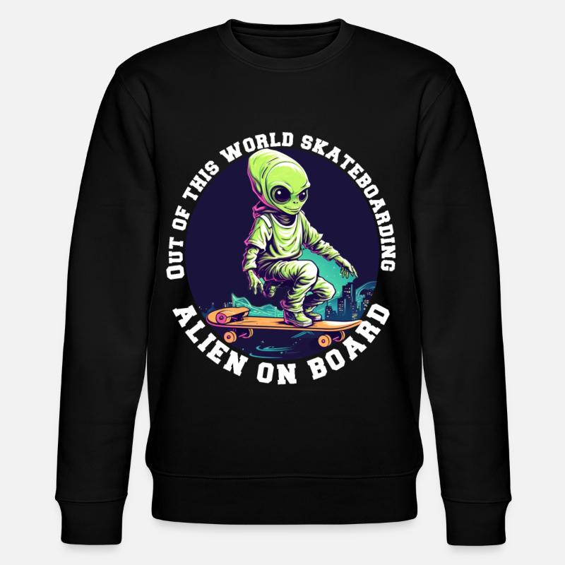 Alien auf Skateboard mit Schriftzug - Stanley/Stella Unisex Bio-Sweatshirt CHANGER  - Schwarz