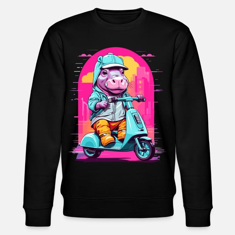 Nilpferd auf Roller - Stanley/Stella Unisex Bio-Sweatshirt CHANGER  - Schwarz