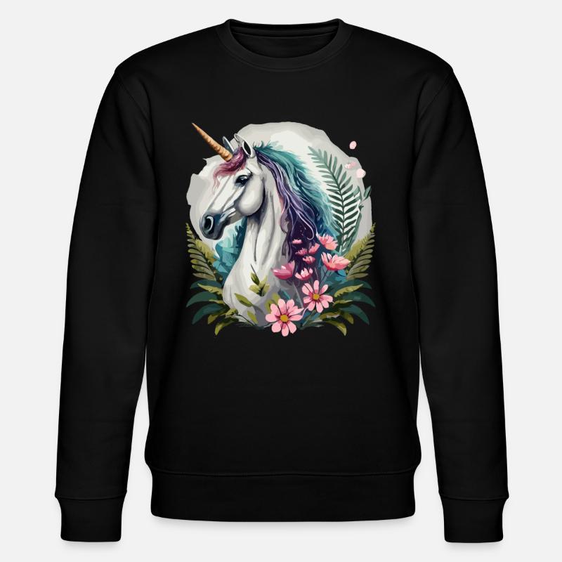 Wunderschönes Einhorn mit Blumen - Stanley/Stella Unisex Bio-Sweatshirt CHANGER - Schwarz