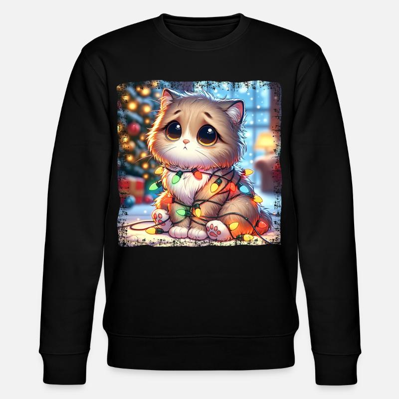 Cute Christmas Cat Clumsy Tangled - Stanley/Stella CHANGER Unisex Organic Sweatshirt - black