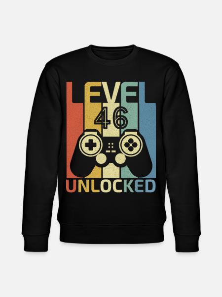 Level 46 Unlocked Funny Video Gamer 46Th Birthday - Stanley/Stella CHANGER Unisex Organic Sweatshirt - black