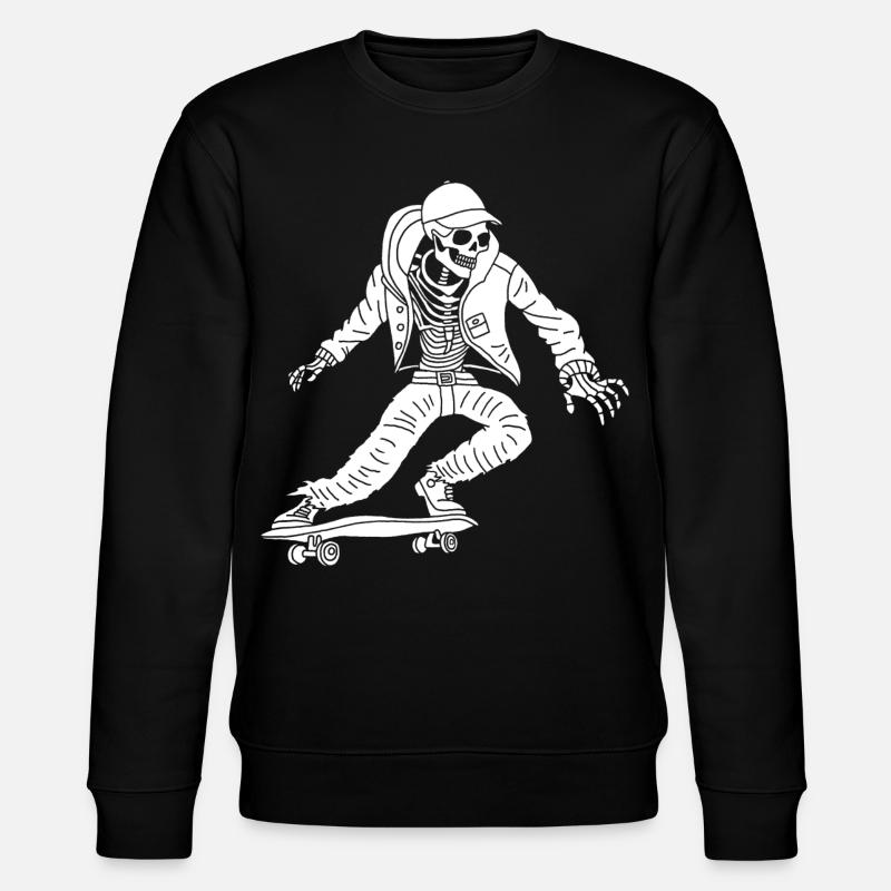 Weißes Skelett auf Skateboard - Stanley/Stella Unisex Bio-Sweatshirt CHANGER  - Schwarz