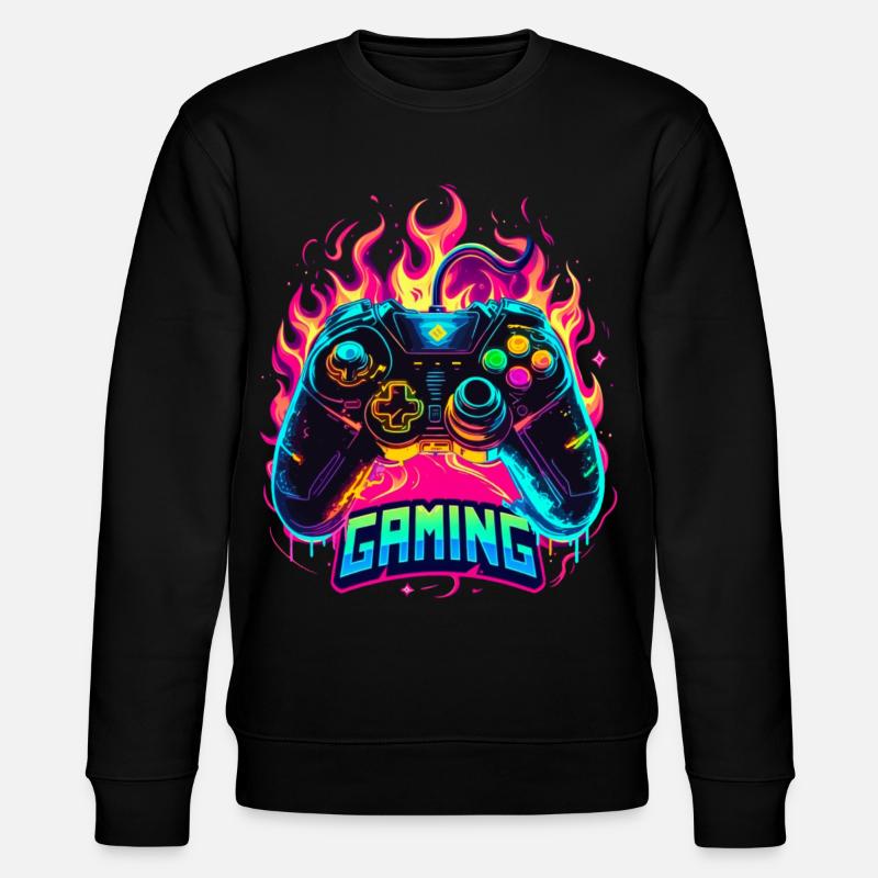 Gaming Controller Flames Art - Stanley/Stella CHANGER Unisex Organic Sweatshirt - black