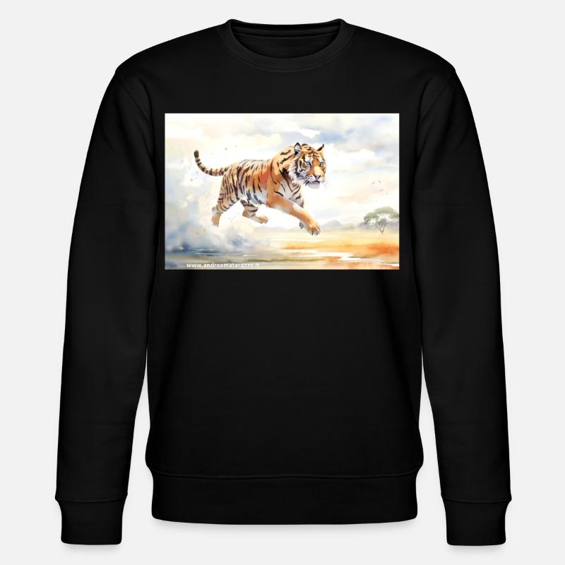 Tiger in Aktion - Stanley/Stella Unisex Bio-Sweatshirt CHANGER  - Schwarz