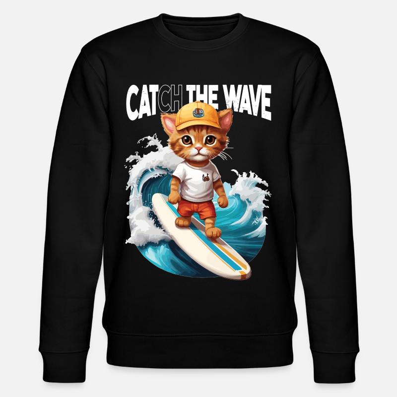 Chat Surfeur Attrape la Vague - Sweat bio CHANGER Stanley/Stella Unisexe - noir