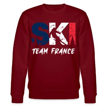 Ski Team Frankreich Emblem - Stanley/Stella Unisex Bio-Sweatshirt CHANGER  - Burgunderrot - Vorne - Nik (191cm) & Marisol (170cm)