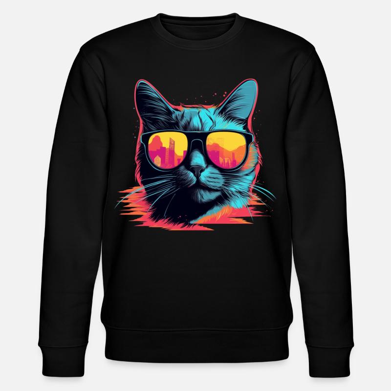 90er Jahre Katze Retrowave - Stanley/Stella Unisex Bio-Sweatshirt CHANGER  - Schwarz