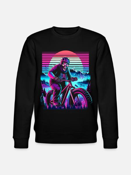 Synthwave Skeleton Biker Fatbike Retro Sunset - Stanley/Stella CHANGER Unisex Organic Sweatshirt - black