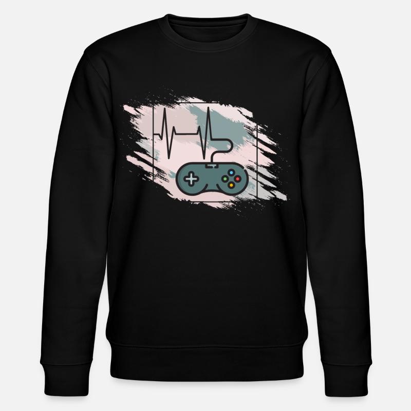 Herzschlag Gaming Controller Retro - Stanley/Stella Unisex Bio-Sweatshirt CHANGER  - Schwarz