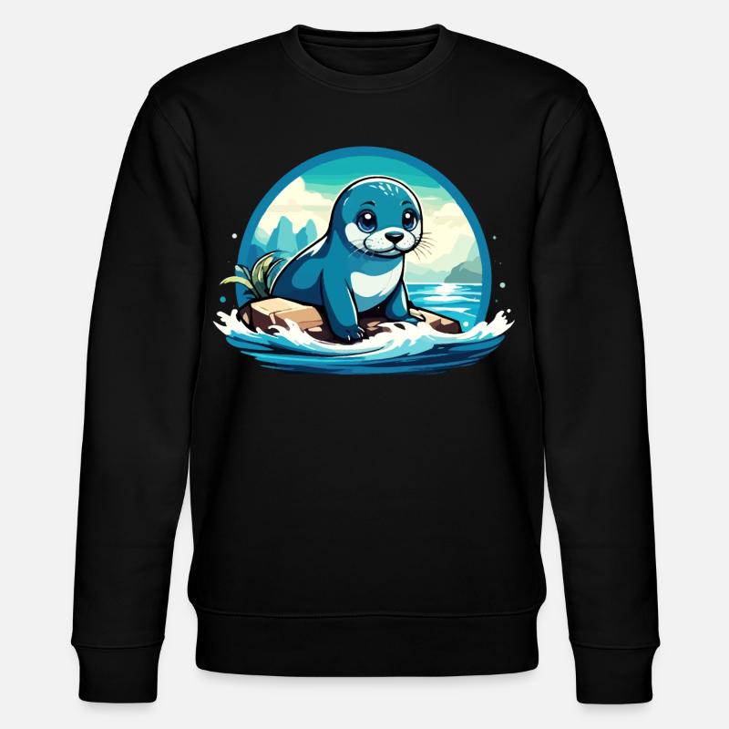 Robbe auf Felsen - Stanley/Stella Unisex Bio-Sweatshirt CHANGER  - Schwarz