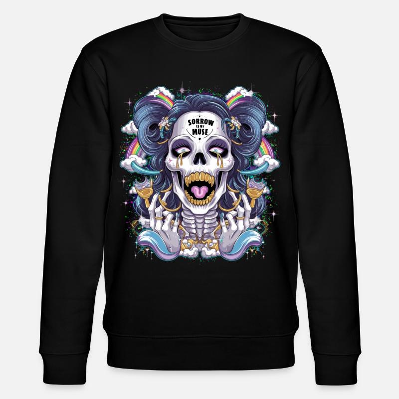 Glitzernder Skelettschädel mit Regenbogen - Stanley/Stella Unisex Bio-Sweatshirt CHANGER - Schwarz