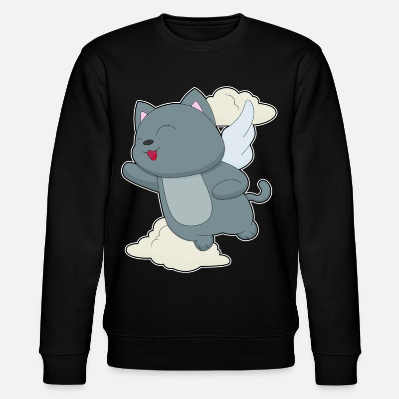 Cat Angel Wings Clouds - Stanley/Stella CHANGER Unisex Organic Sweatshirt - black