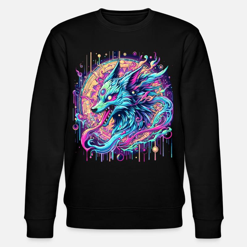 Psychedelic Fox Head Goa Art - Stanley/Stella CHANGER Unisex Organic Sweatshirt - black
