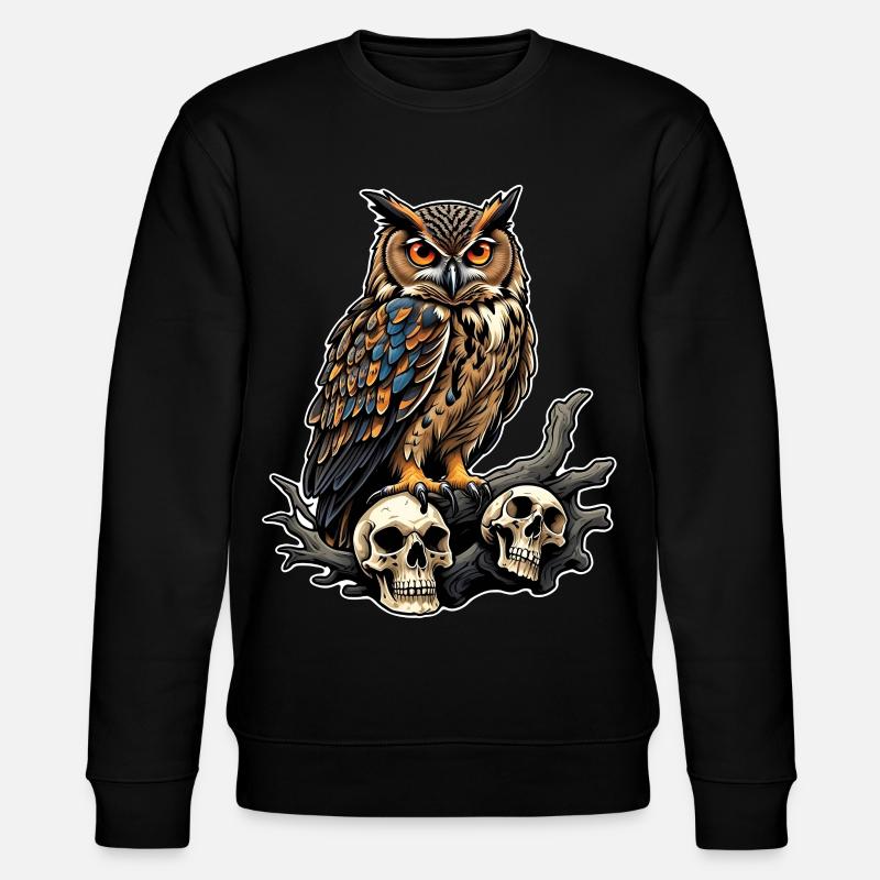 Eule sitzt auf Skulls - Stanley/Stella Unisex Bio-Sweatshirt CHANGER  - Schwarz