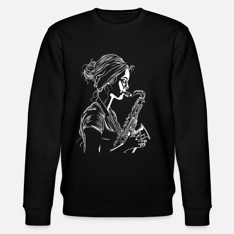 Saxophone Player Line Art - Stanley/Stella CHANGER Unisex Organic Sweatshirt - black