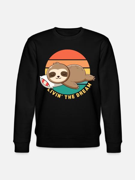 Funny Happy Lazy Sleeping Sloth Livin' the Dream - Stanley/Stella CHANGER Unisex Organic Sweatshirt - black