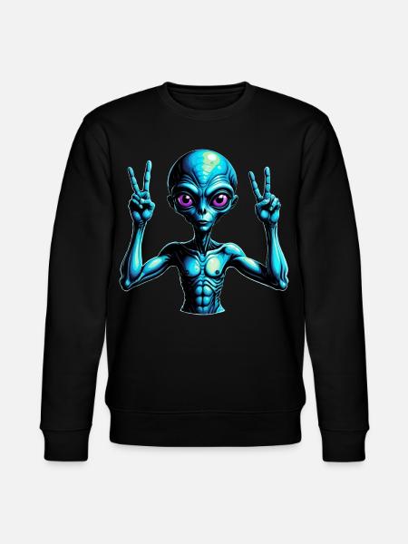 Futuristic Alien Peace Sign Illustration - Stanley/Stella CHANGER Unisex Organic Sweatshirt - black