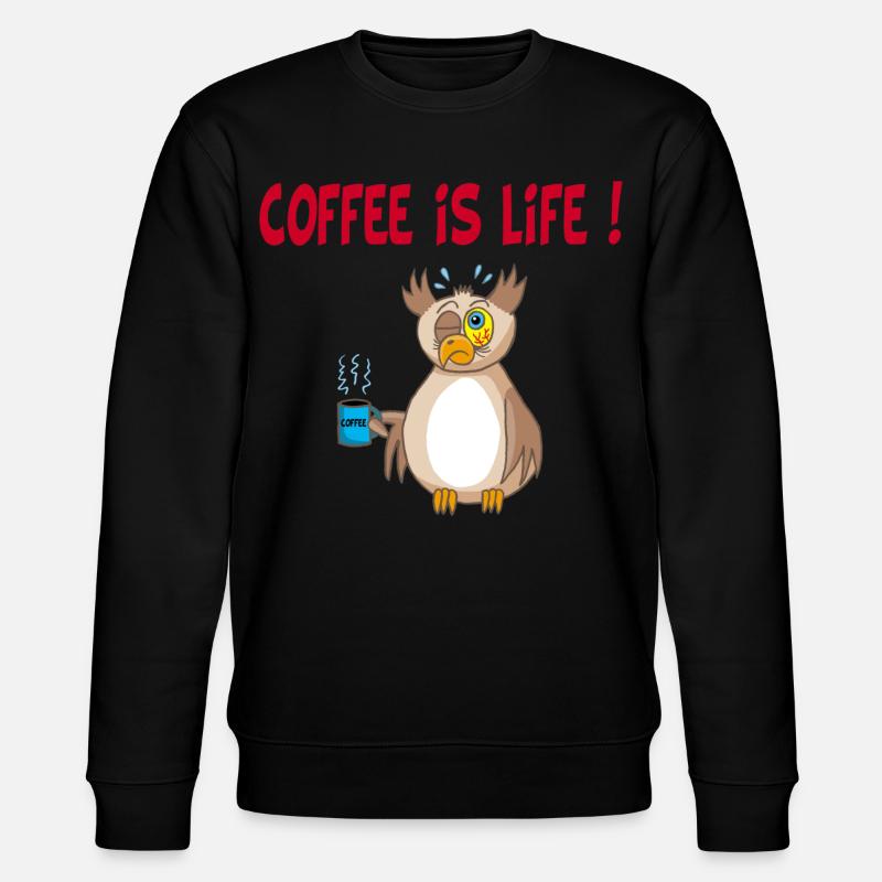 Eule und Kaffee (Englisch) - Stanley/Stella Unisex Bio-Sweatshirt CHANGER  - Schwarz