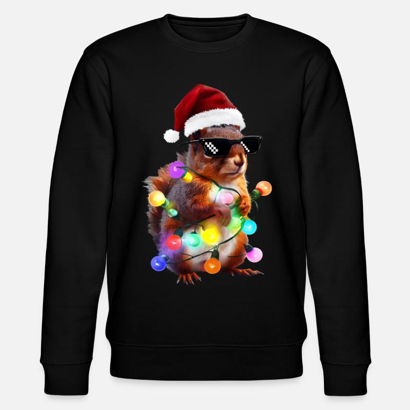Weihnachts Eichhörnchen mit Lichterkett - Stanley/Stella Unisex Bio-Sweatshirt CHANGER - Schwarz