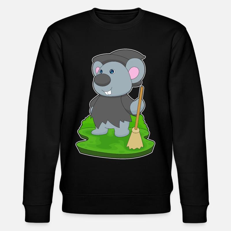 Mouse Witch Broom - Stanley/Stella CHANGER Unisex Organic Sweatshirt - black