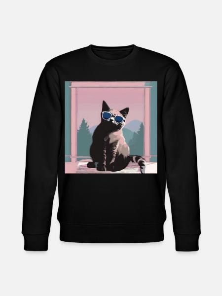 Cat in retro summer look - Stanley/Stella CHANGER Unisex Organic Sweatshirt - black