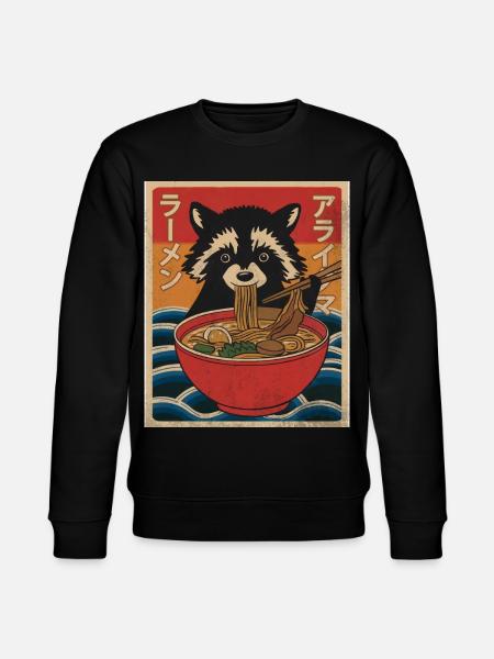 Kawaii Raccoon Ramen Funny Japanese Anime - Stanley/Stella CHANGER Unisex Organic Sweatshirt - black
