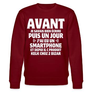 Telefon, SMS, Mobiltelefon - Stanley/Stella Unisex Bio-Sweatshirt CHANGER  - Burgunderrot - Vorne - Nik (191cm) & Marisol (170cm)