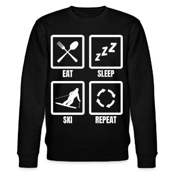 Eat Sleep Ski Repeat - Stanley/Stella Unisex Bio-Sweatshirt CHANGER  - Schwarz - Vorne - Nik (191cm) & Marisol (170cm)