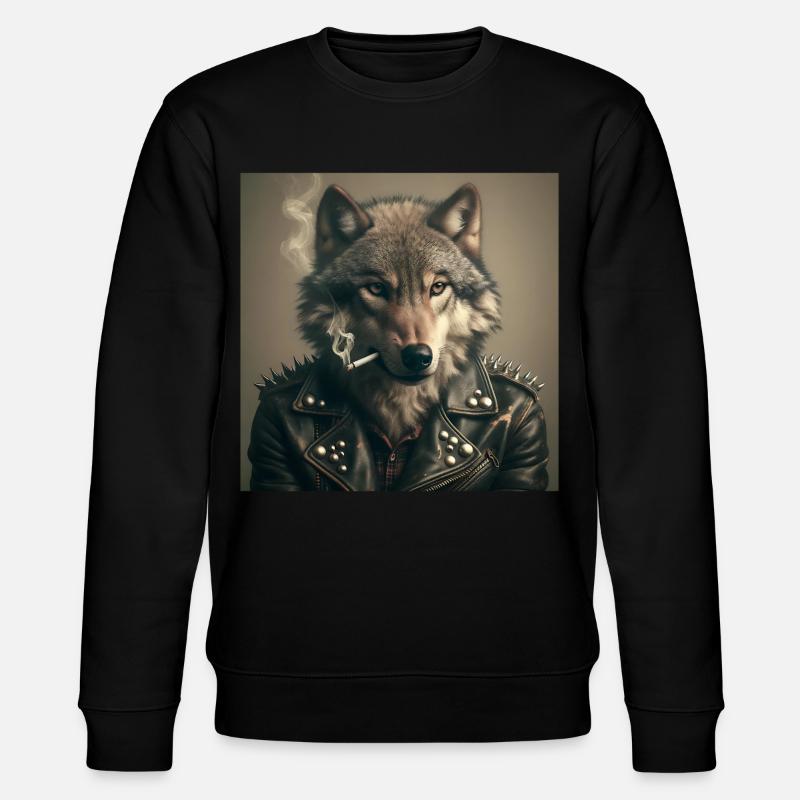 Rockiger Wolf mit Lederjacke - Stanley/Stella Unisex Bio-Sweatshirt CHANGER  - Schwarz