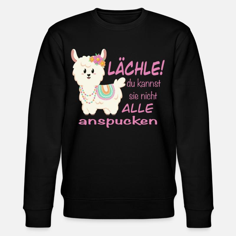 Lama Lächle! lustiger Spruch - Stanley/Stella Unisex Bio-Sweatshirt CHANGER  - Schwarz