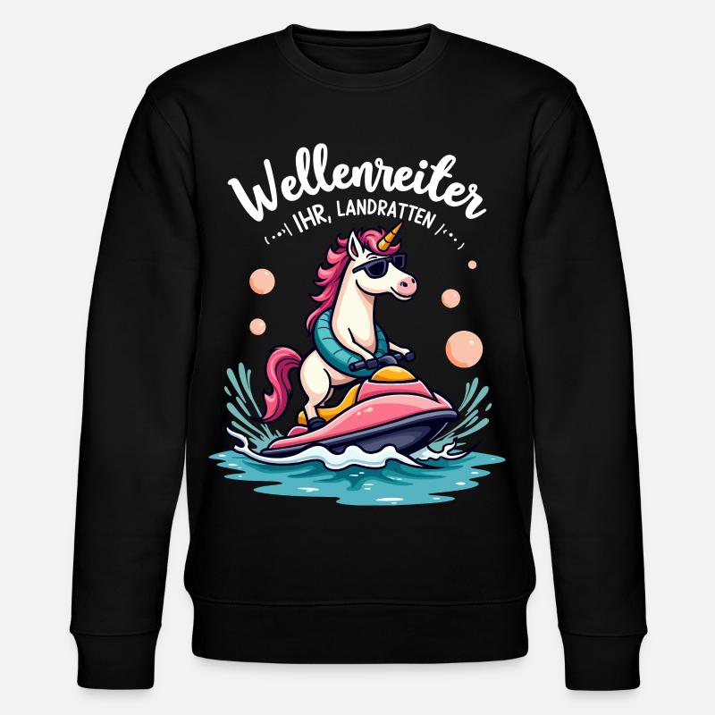 Pinker Einhorn Wellenreiter - Stanley/Stella Unisex Bio-Sweatshirt CHANGER  - Schwarz