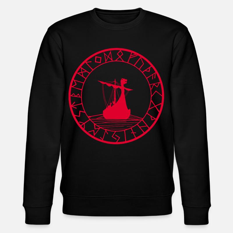 Rotes Wikinger-Langschiff und Kompass - Stanley/Stella Unisex Bio-Sweatshirt CHANGER  - Schwarz