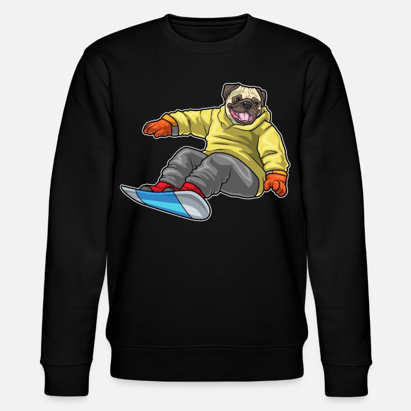 Pug Snowboarder Snowboard - Stanley/Stella CHANGER Unisex Organic Sweatshirt - black