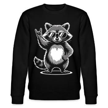 Rock 'n' Roll Waschbär Pommesgabel - Stanley/Stella Unisex Bio-Sweatshirt CHANGER  - Schwarz - Vorne - Nik (191cm) & Marisol (170cm)