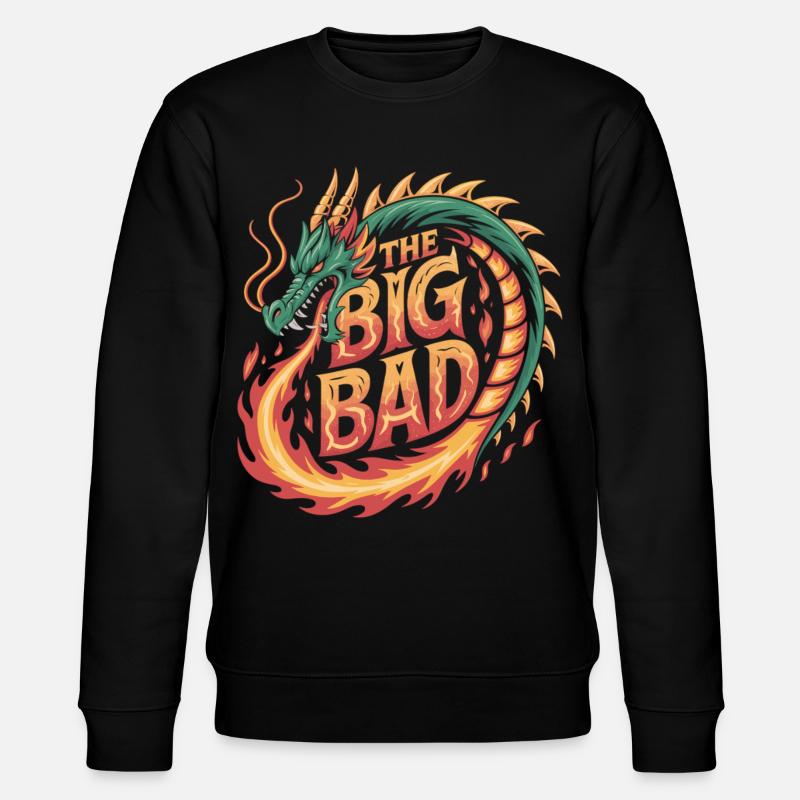 Dragon design with fire writing - Stanley/Stella CHANGER Unisex Organic Sweatshirt - black