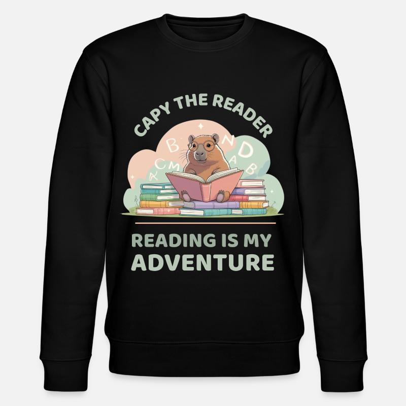 Capybara beim Lesen - Reading adventure - Stanley/Stella Unisex Bio-Sweatshirt CHANGER  - Schwarz