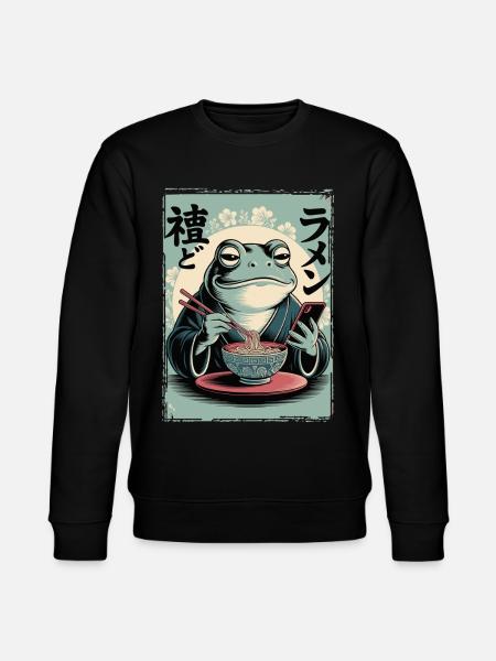 Funny frog, grumpy, Japanese art, ramen - Stanley/Stella CHANGER Unisex Organic Sweatshirt - black